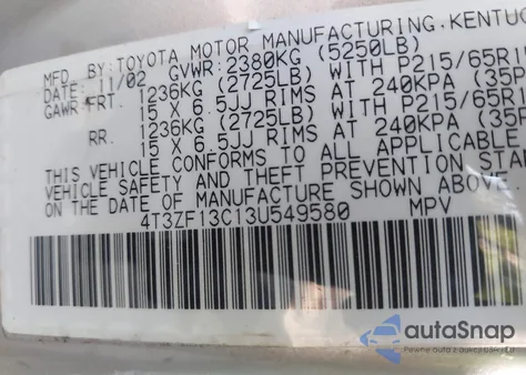 2003 Toyota Sienna Le from USA, damaged, VIN 4T3ZF13C13U549580